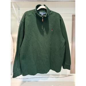 Vintage Polo Ralph Lauren Men's Quarter Zip Knit Sweater Green Size 2XL